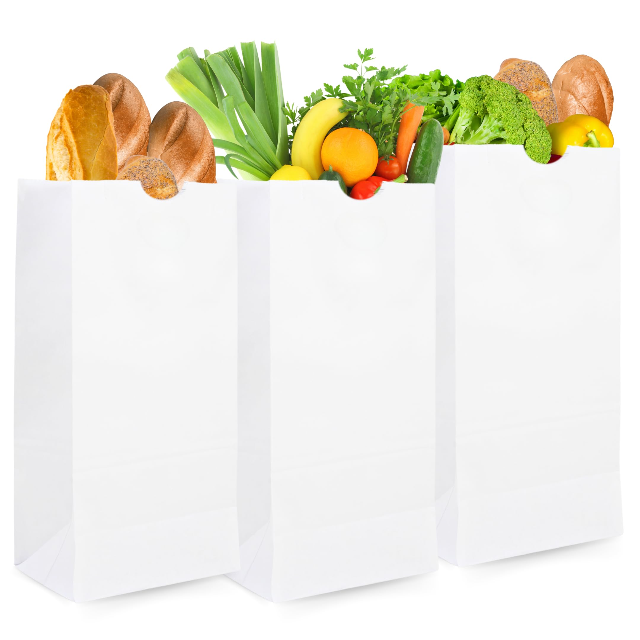 DURO12# Large White Paper Lunch Bags 100 Count, Bulk Disposable Paper Lunch Sacks, SOS Bags for Bread, Bagel, Deli & Restaurant Takeout or Delivery - 7.06 x 4.50 x 13.75 Inches