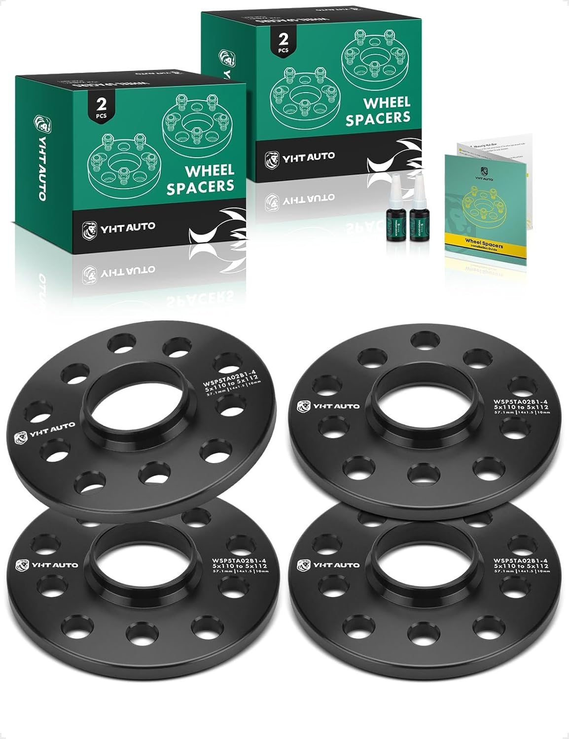 YHTAUTO 5x100/5x112mm Hub Centric Wheel Spacers 10 mm Compatible with Audi, Volkswagen Models, A4, TT, Jetta, Passat, Golf Tire Spacers w/ M14x1.5 Studs, 57.1mm Hub Bore 5 Lug 4PCS Black - Image 11