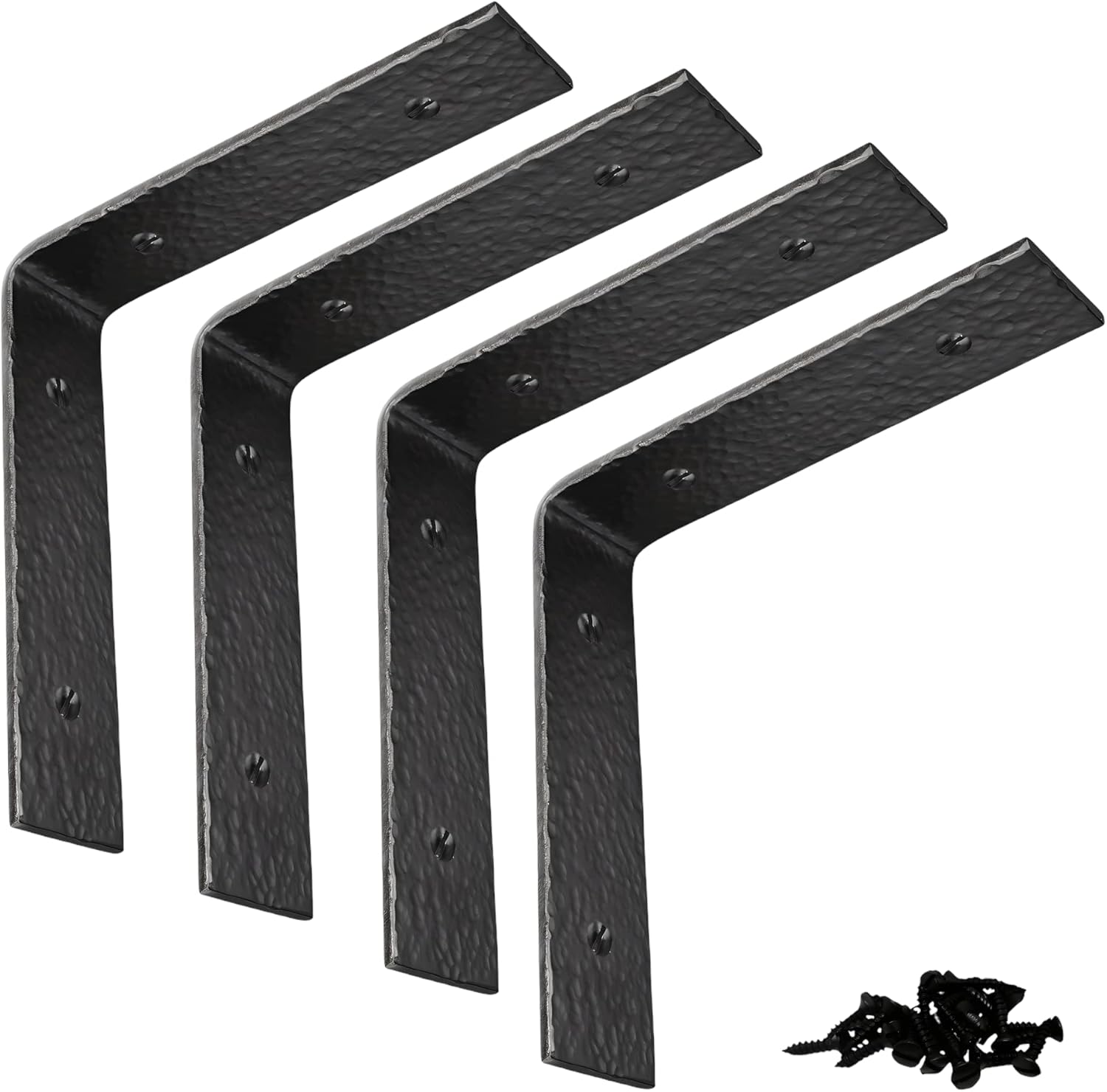 4 Pack 6"x6" Small Black Metal Wall Shelf Brackets - Heavy Duty Floating Shelf Hardware - Handmade Decorative Wood Angle Brackets for Walls - Rustic Cast Iron Shelf Supports - The Barn House Series