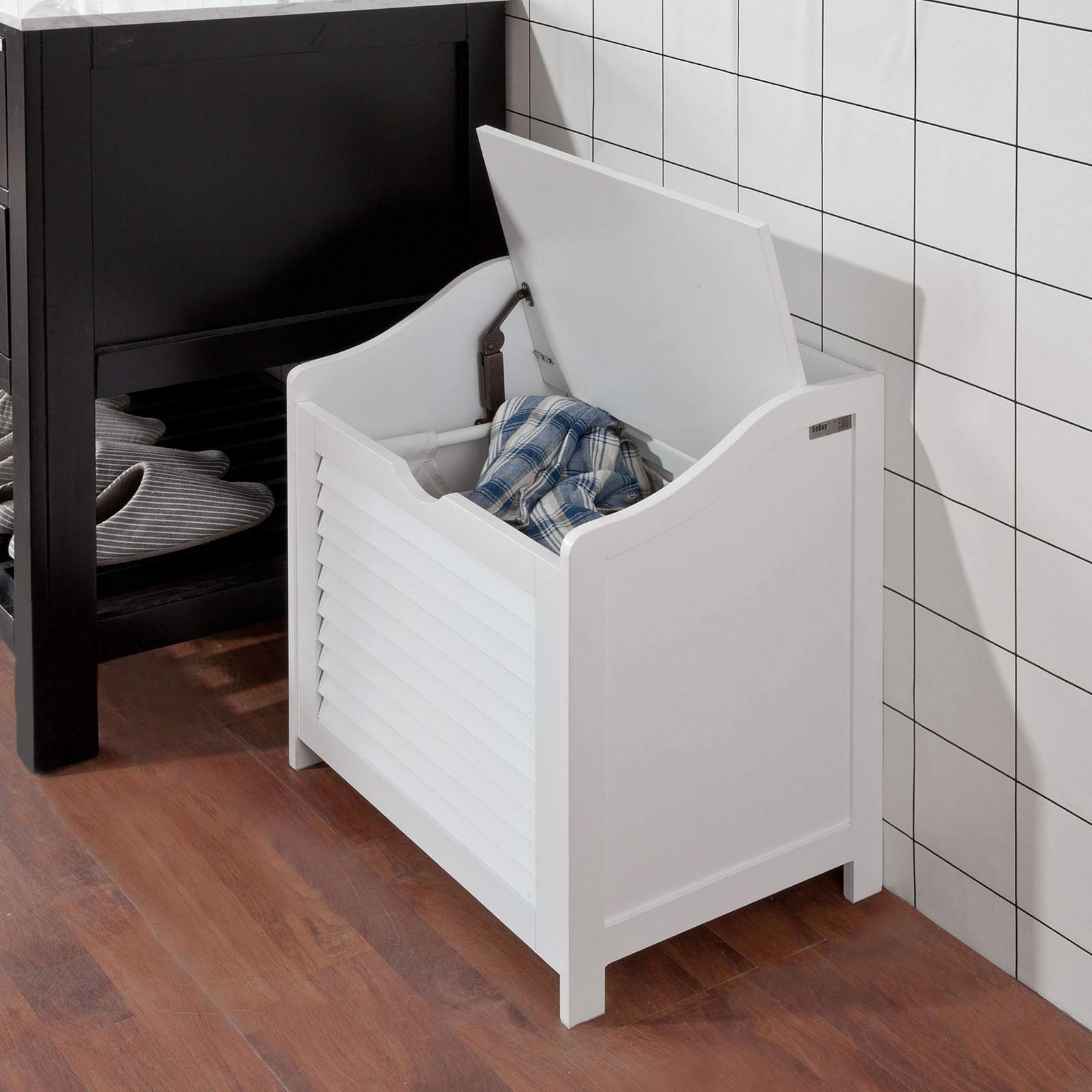 SoBuy Schuhbank mit Sitzfläche & Wäschesack 50x53x35cm für Flur