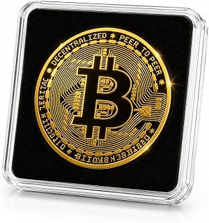 PfX Pièce de Monnaie Physique Bitcoin en Or véritable 24 carats - avec étui en élégant