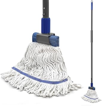 TidyBliss Commercial Mop Heavy Duty, 57.5 inches Long Handle Large Looped-End Industrial String Mop, Professional Dry Wet Cotton Mop for Cleaning Concrete Tile Hardwood Floor Shop Office Garage