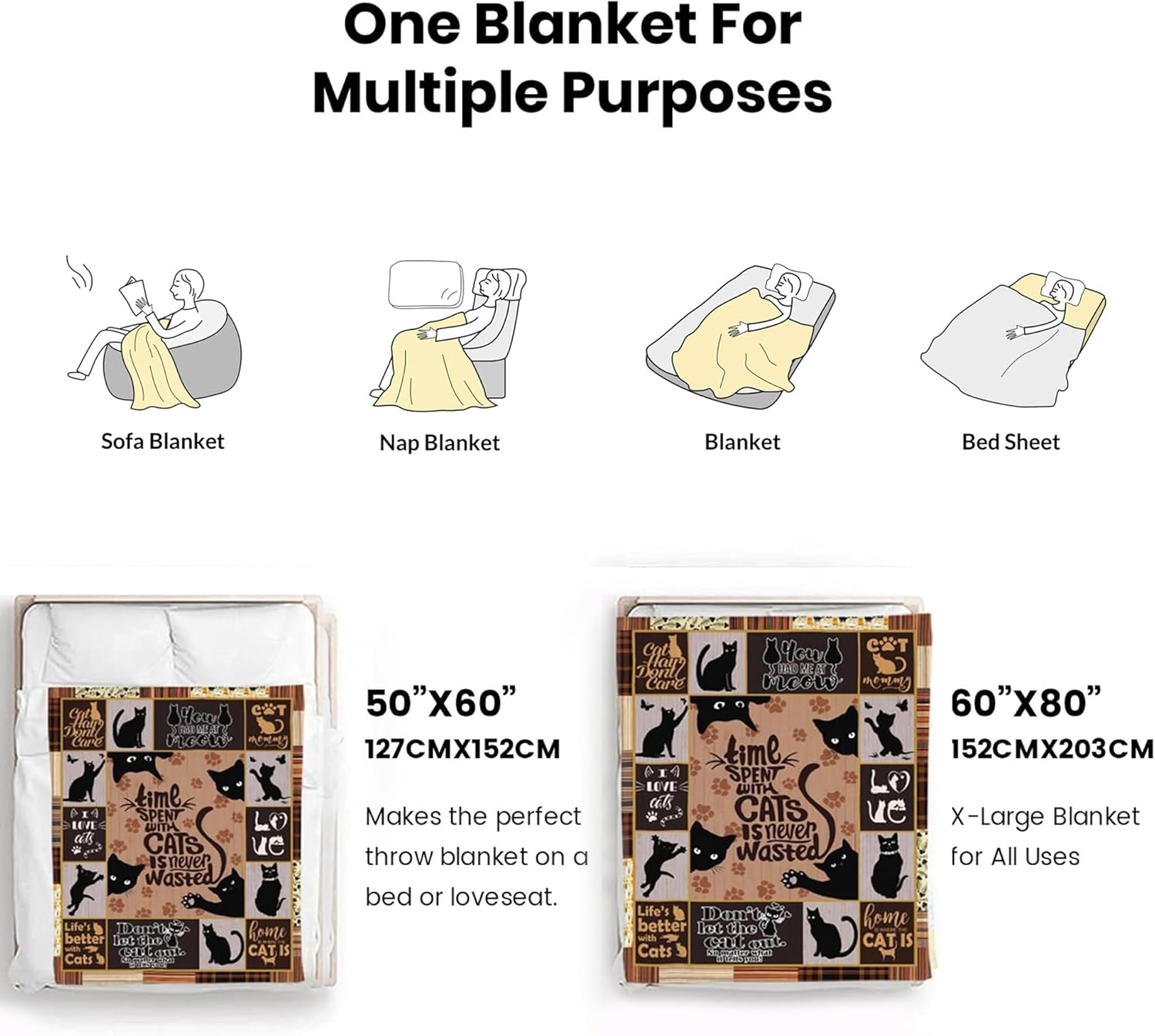 Cat Gifts for Women - Black Cat Blankets for Women - Cat Lover Gifts for Birthday, Christmas, Cat Blanket, 60"x50" - Image 7
