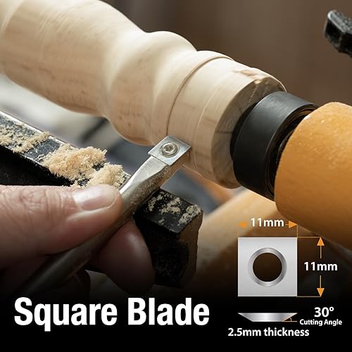 Miniatura 5 de POWERTEC 4 herramientas de torno de carburo para torneado de madera, herramientas de torno de madera con borde de radio cuadrado, borde plano,