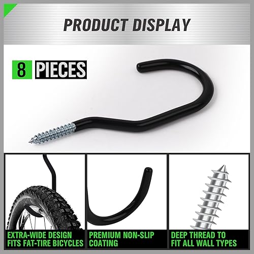 Miniatura 21 de Ganchos de almacenamiento de garaje resistentes, 6 ganchos de bicicleta para pared de garaje, ganchos de garaje utilitarios, gancho en J de montaje