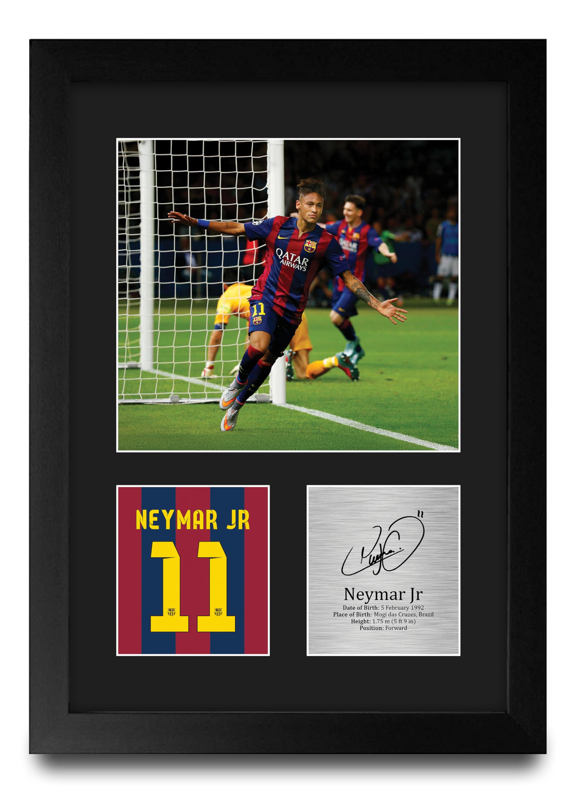 HWC Trading Neymar Jr Barcelona Gifts Printed Signed Autograph Picture for Football Fans and Supporters - A4 Portrait Framed