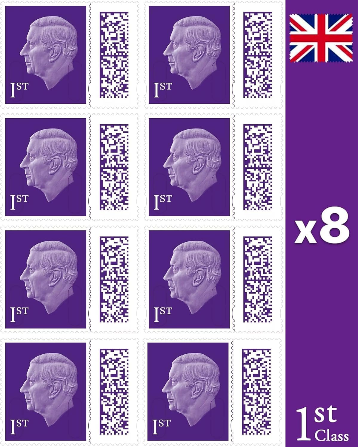 Send It By 1st Class Stamps (8 x 1) – Barcoded Self-Adhesive UK Postage Stamps for Letters & Cards – RM Approved