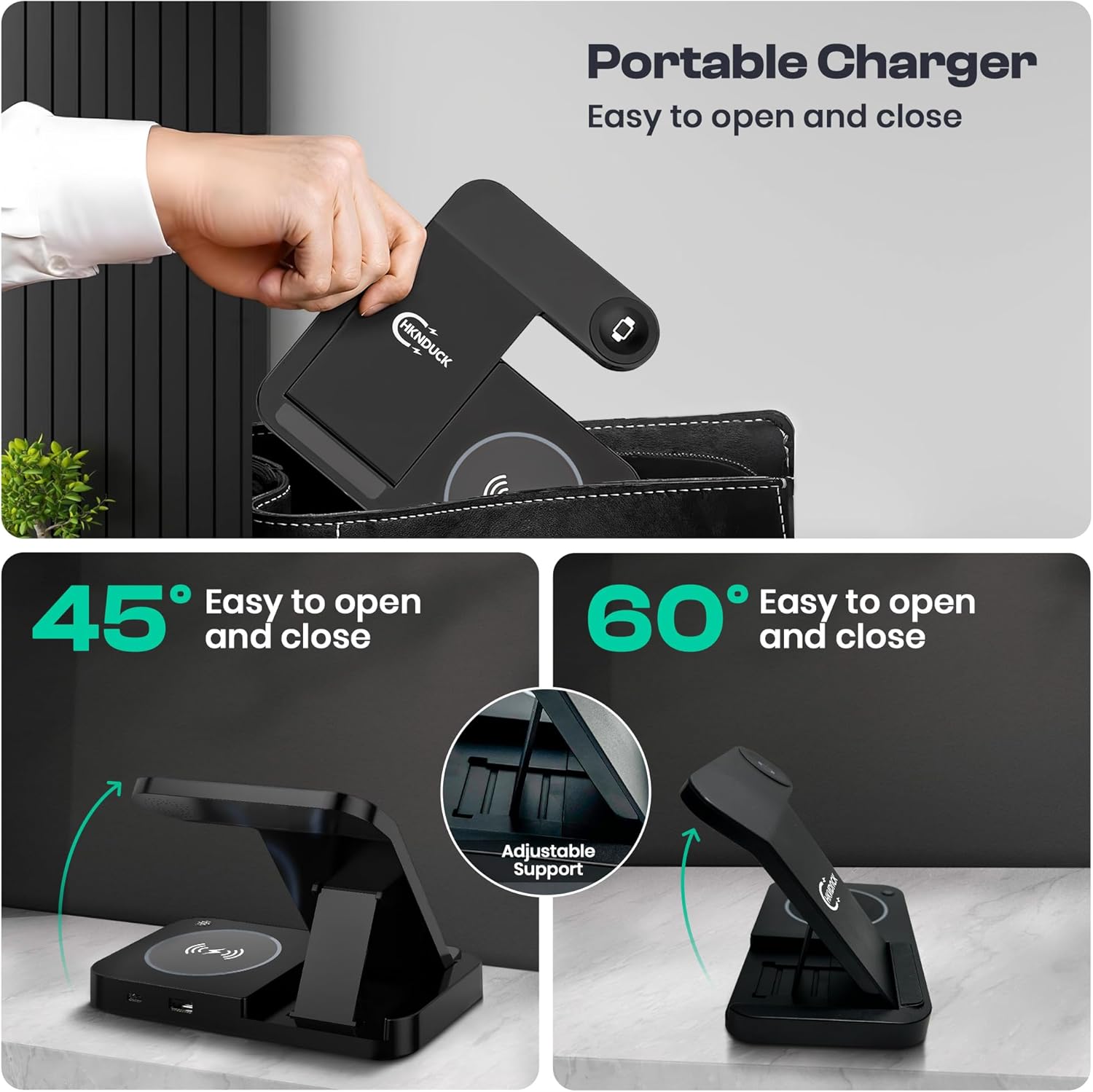 4 in 1 Wireless Charging Station for iPhone, Apple Watch & AirPods - Wireless Charger for iPhone Series 16/15/14/13/12 - Apple iWatch Series 7/9/8 with Extra USB Port & Foldable Design – Black