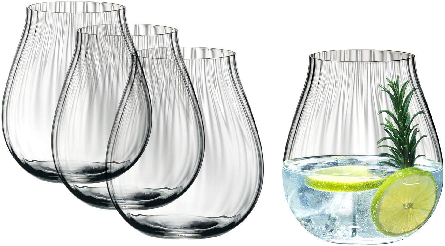 Riedel O 5515/67 Gin Tonic Optical Gläser Set 4 Stück + Gratis 4er Set EKM Living Edelstahl Strohhalme (Silber)