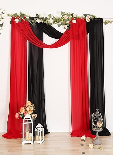 Miniatura 3 de SHERWAY 2 paneles de cortinas de gasa extralargas de 24 pies para arco de boda, telón de fondo de recepción de fiesta, decoración de ceremonia (rojo
