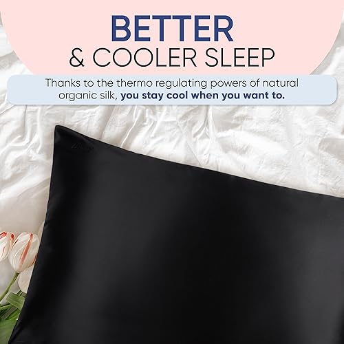 Miniatura 8 de Blissy Funda de almohada de seda - 100% seda de morera pura - Fibras de alto grado 22 Momme 6A - Funda de almohada de seda para cabello y piel -
