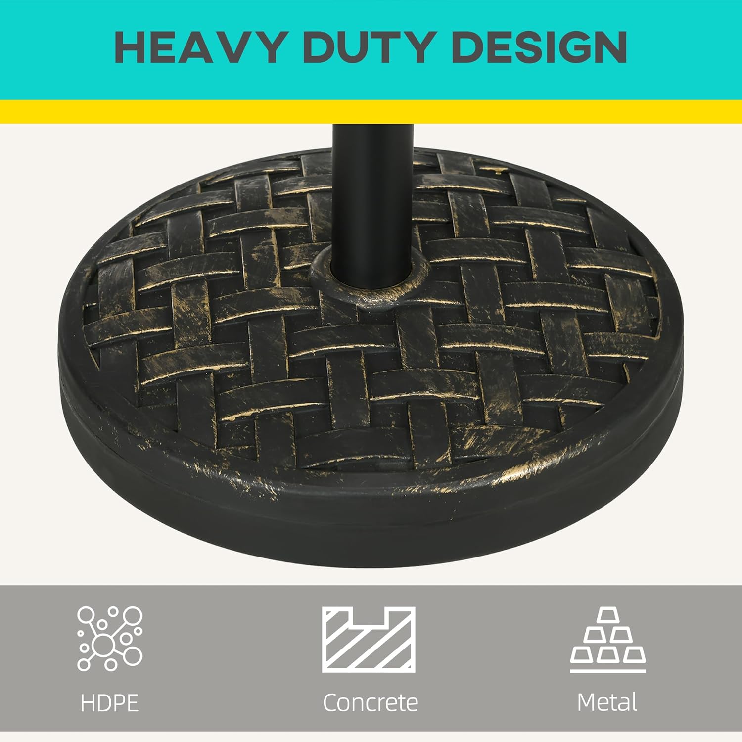 Outsunny 18" Patio Umbrella Base, 40 lbs. Concrete Heavy Duty Umbrella Stand with Metal Umbrella Holder for 1.5" or 2" Umbrella Poles, Round Market Umbrella Stand for Outdoor, Lawn, Poolside, Bronze