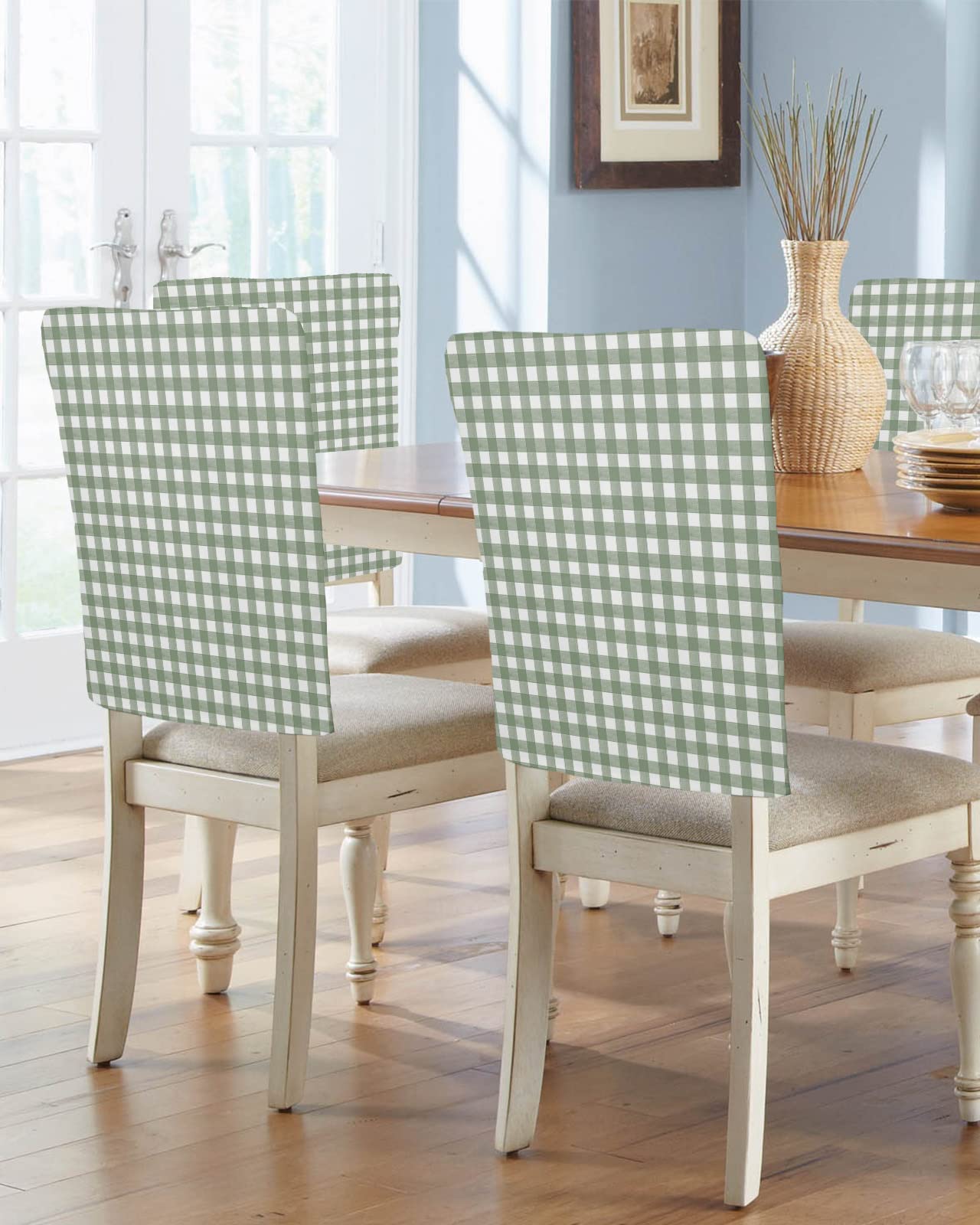 Gehucoxee Dining Chair Back Covers Set of 4, Sage Green Chair Cover Removable Kitchen Chair Slipcovers Dining Room Seat Covers Protector for Kitchen