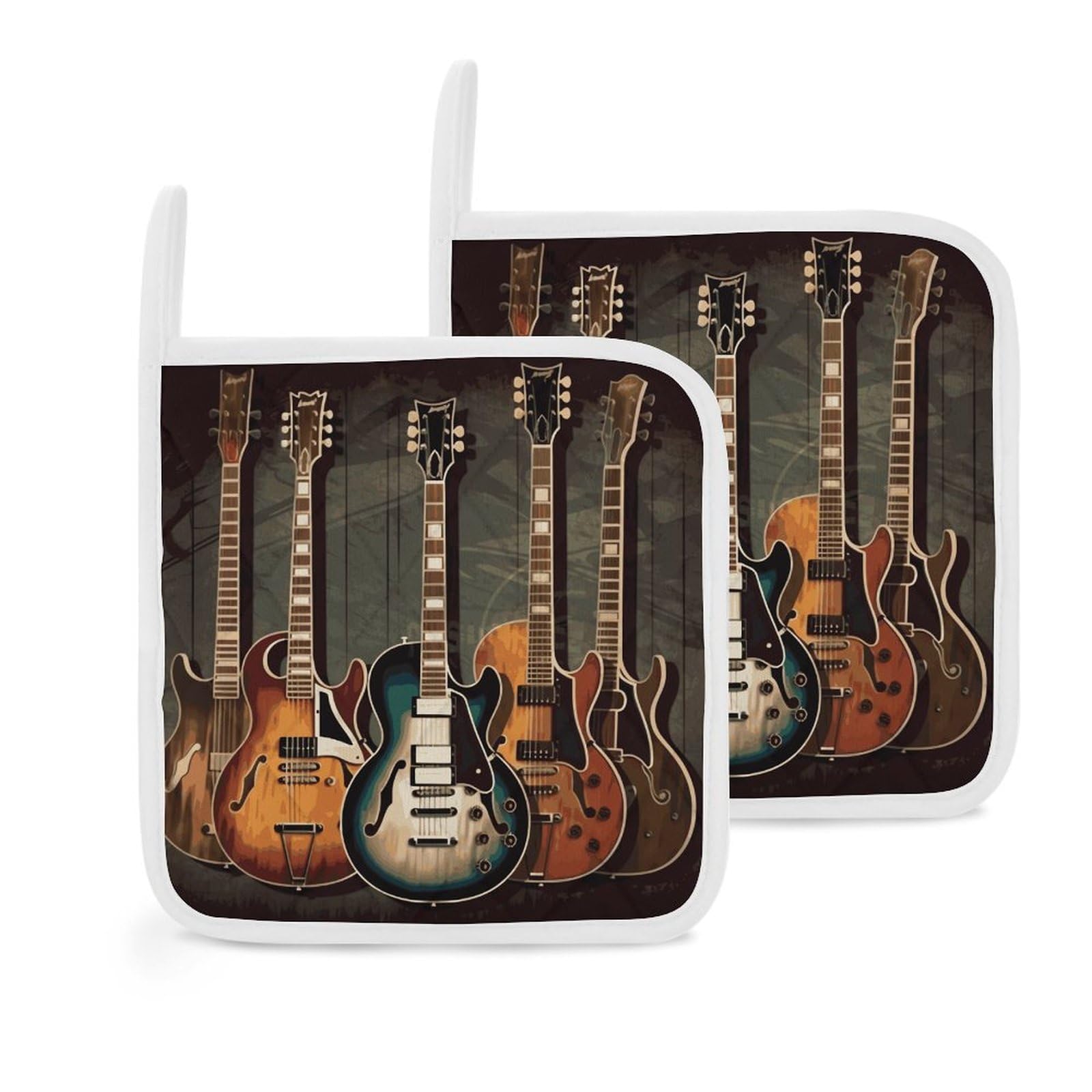 Btcowzrv Style Guitars Art 2 Pack Pot Holders For Kitchen, Heat Resistant Potholder Set With Hanging Loops, Hot Pads For Oven Baking Cooking