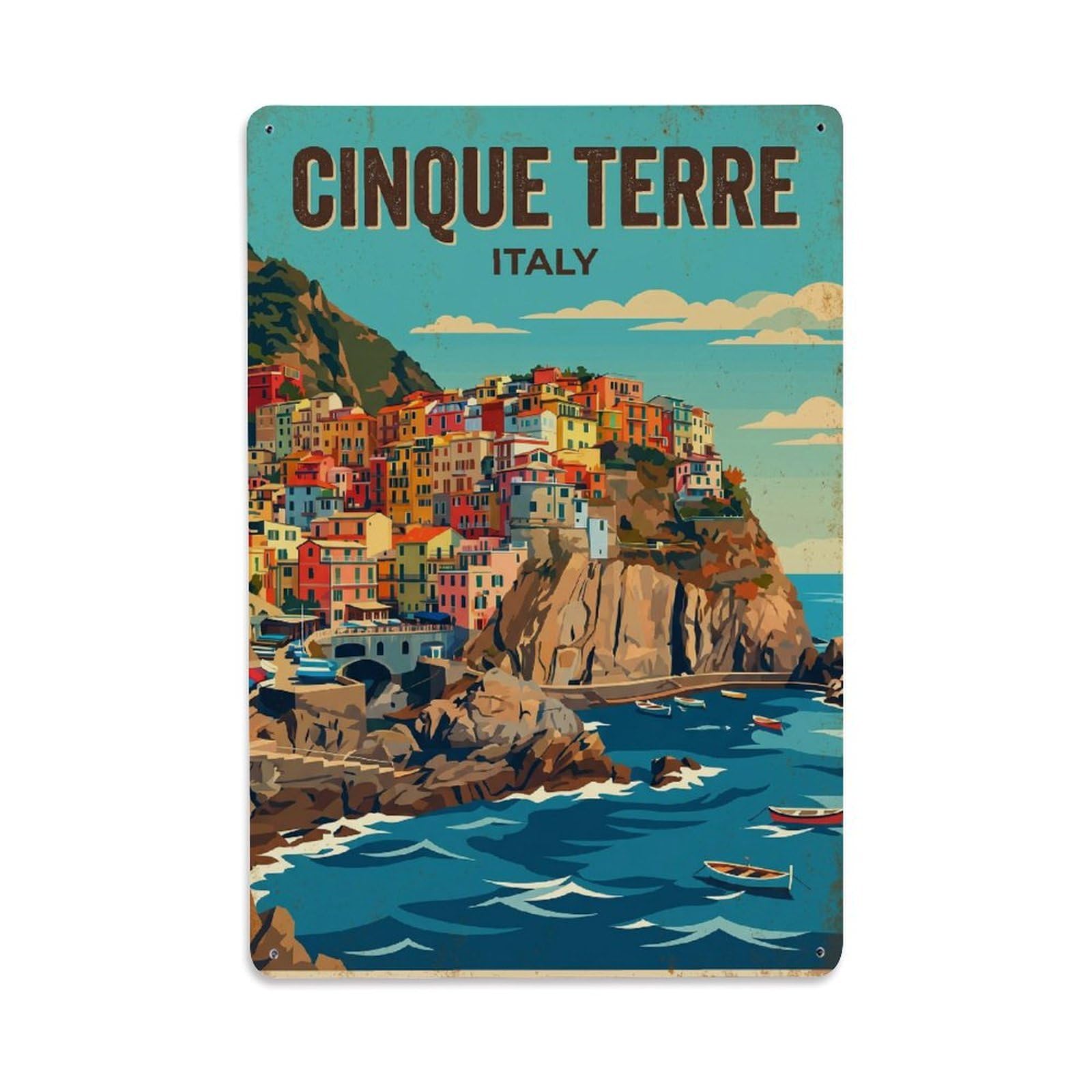 Huiyhb 8X12inch(20X30cm) Vintage Travel Cinque Terre Italy Cliff Metal Tin Sign