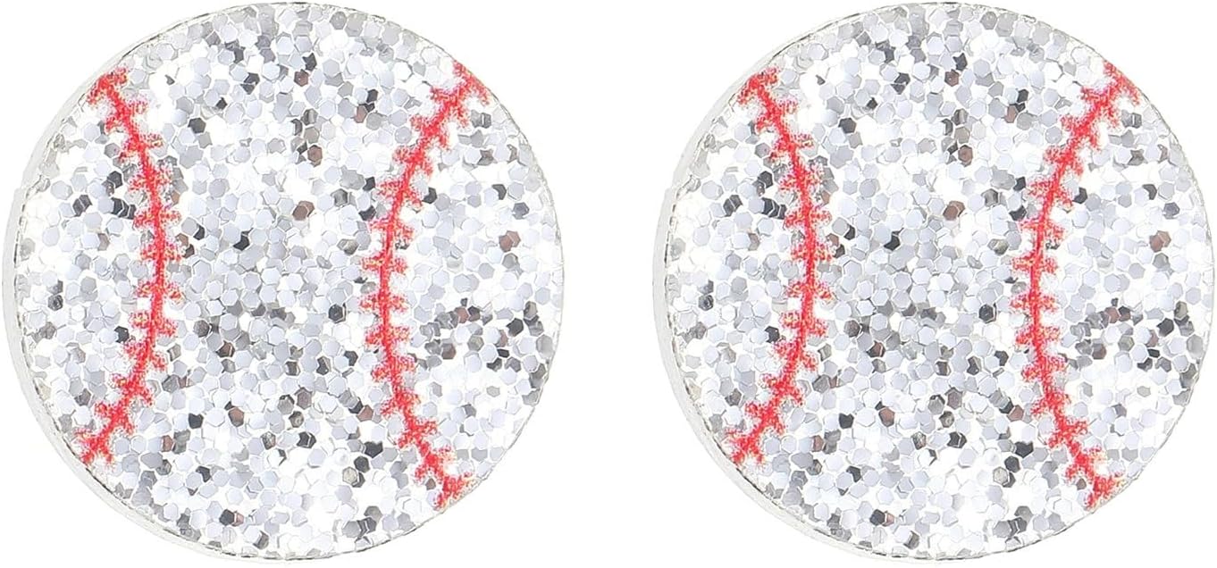 Creative Sports Ball Stud Earring Glitter Acrylic Baseball Football Softball Earrings for Women Sport Fans
