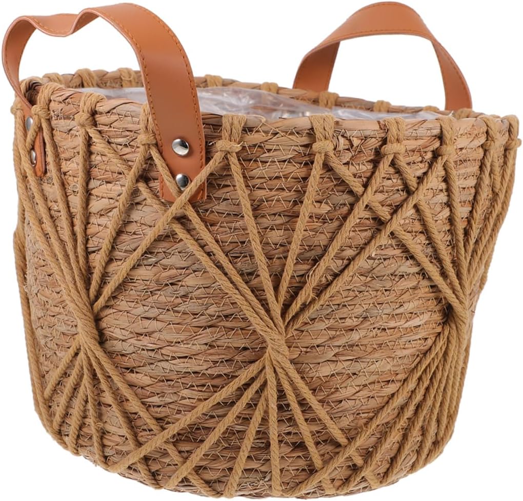 MERRYHAPY Hand Woven Flower Basket Capacity Decorative Woven Basket for Portable Straw Planter Chic Design for Floral Arrangements and Storage