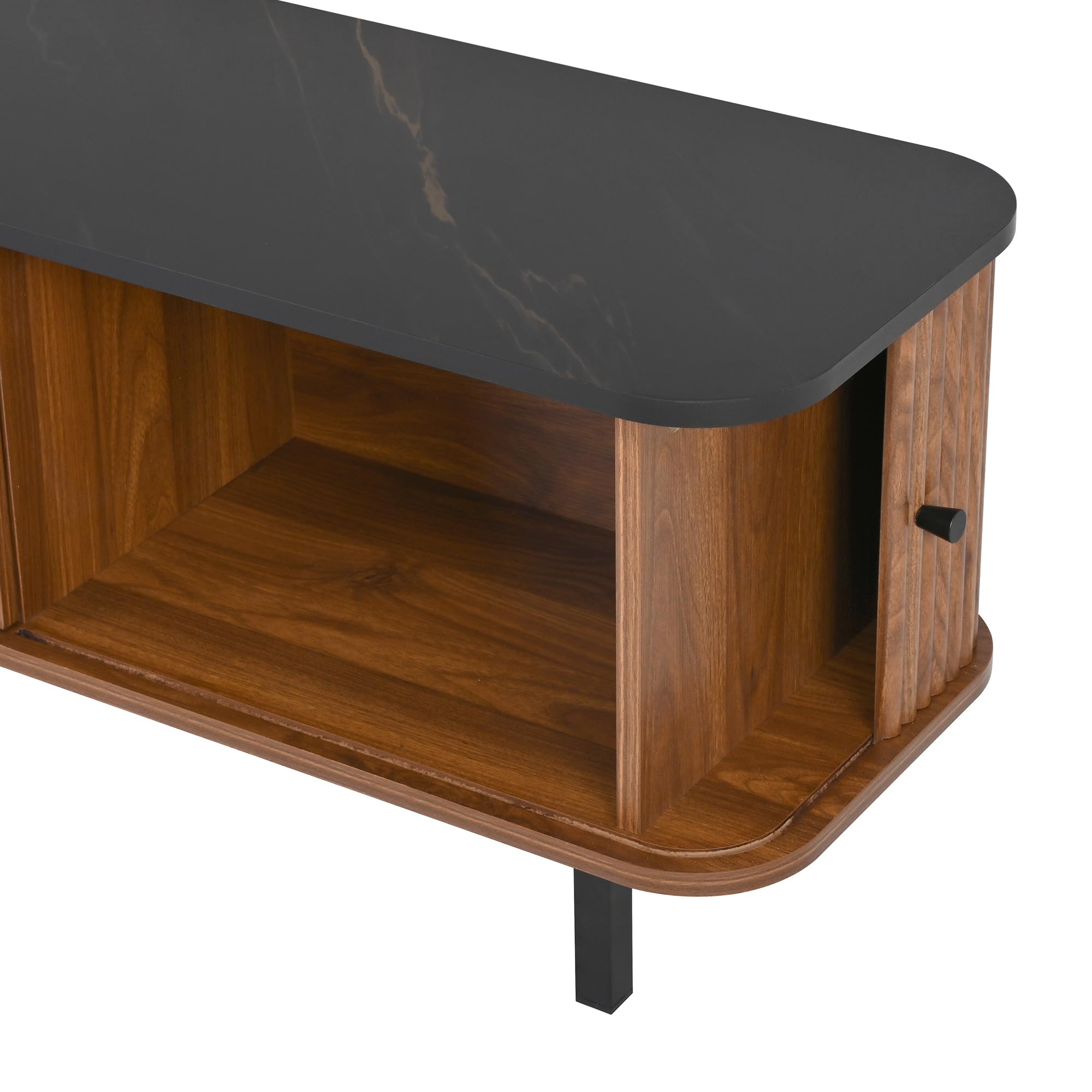 Moimhear Mueble de TV moderno, soporte de TV, panel de TV, armario de TV bajo, dos puertas correderas, dos puertas de rejilla, diseño único (nogal)