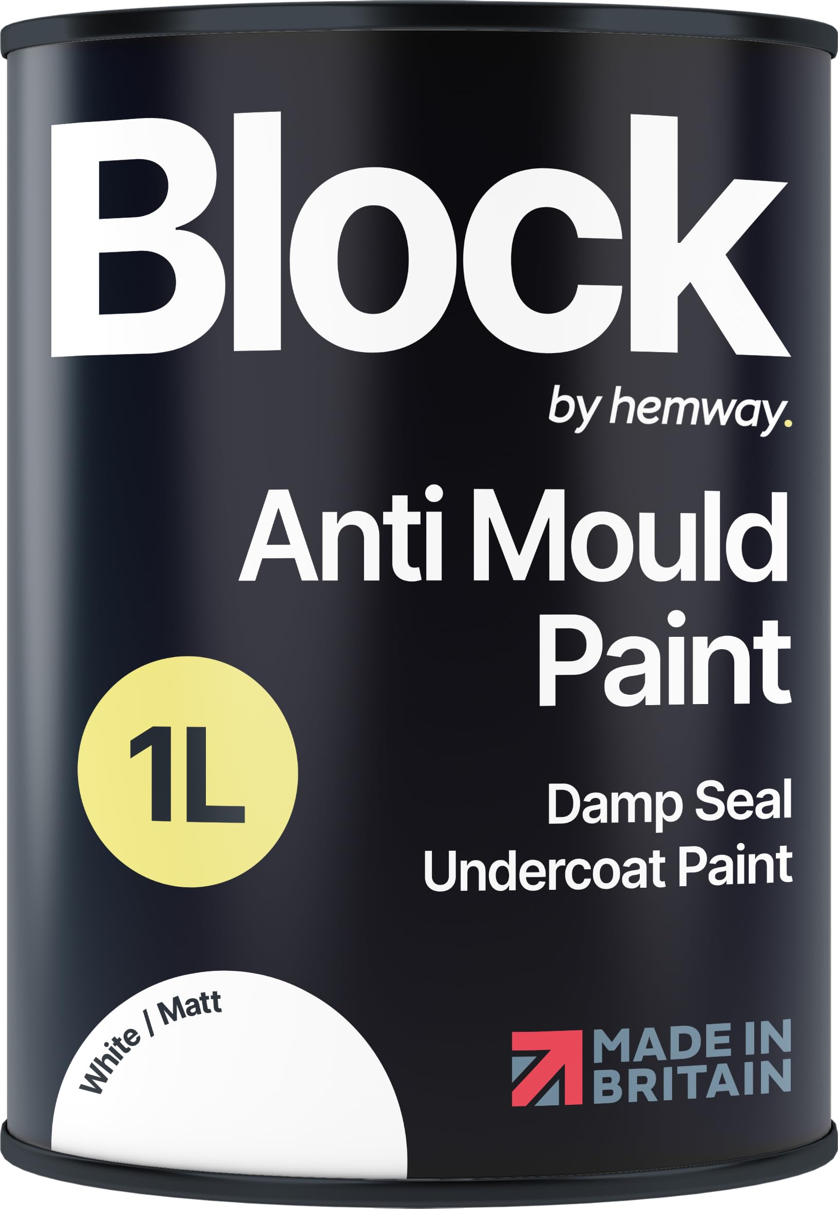Hemway Anti Mould Paint White Matt 1L - 1 Pack, Mould Blocker Easy to Apply | for Ceiling, Wall, Kitchen, Bedroom, Bathroom, Mould Resistant Paint, Quick Dry & High Coverage