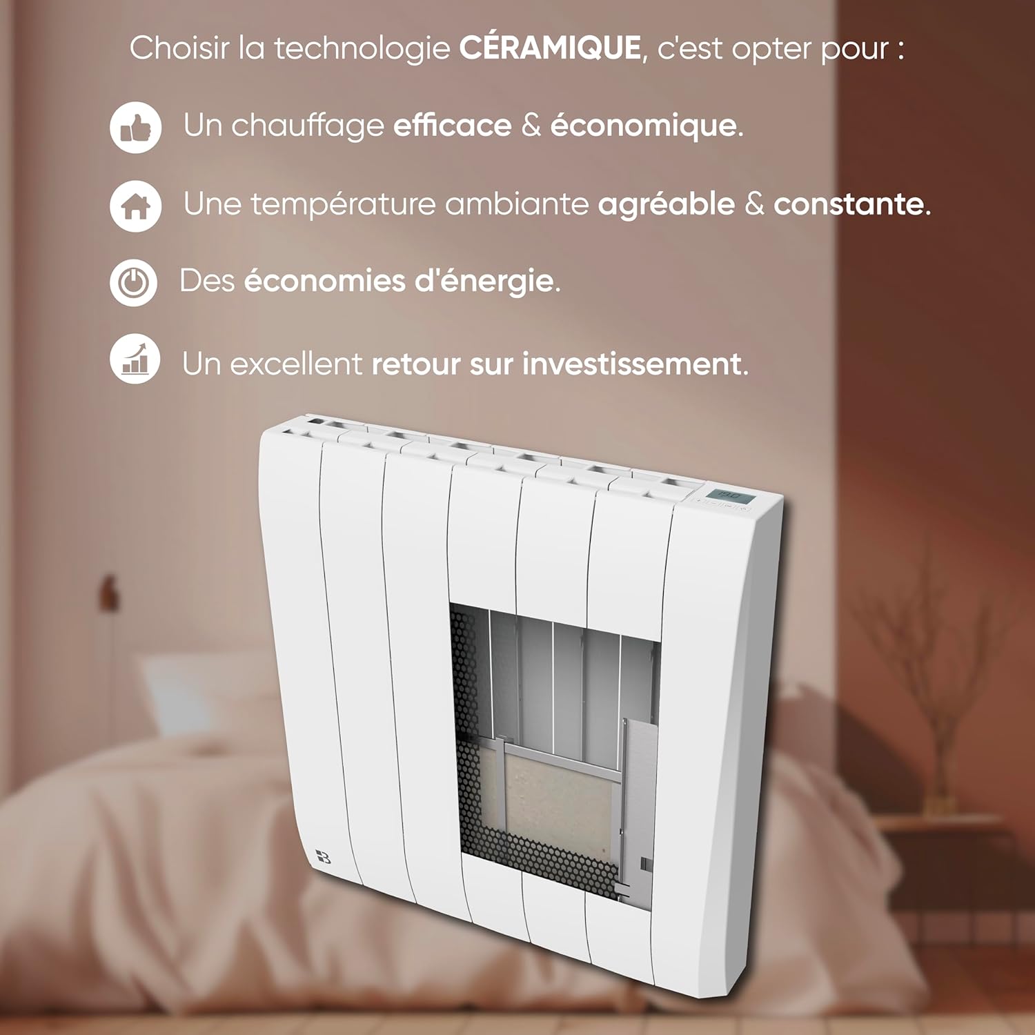 Diagram illustrating benefits of ceramic heating technology