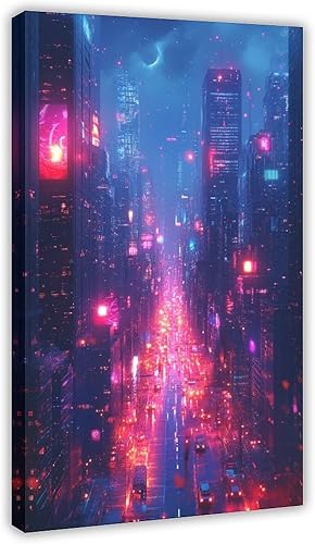 ZMLIS Cyber Retro Pop Art Wall Print  Neon Futuristic Urban Decor  Vibrant 80s Style Artwork Poster for Room Aesthetics Canvas Wall Art Poster And