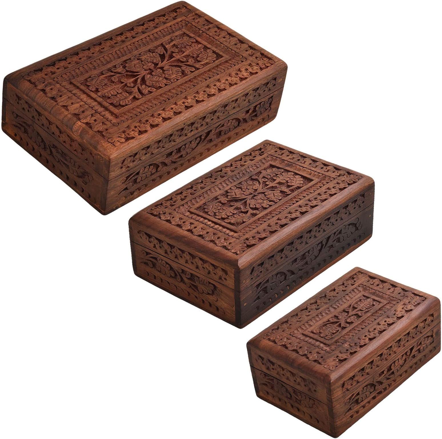 Fine Craft India Wooden Jewellery Jewel Boxes Storage Box Organizer Gift Box for Women Necklace Earring Set Bangles Churi Holder Gift for Men (Set of 3 Box)