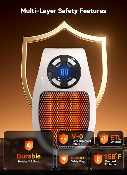 GiveBest Programmable Space Heater with LED Display, Remote Wall Outlet Electric Heater with Thermostat and Timer for Home Office Bathroom Indoor Use, Small Plug in 450 Watt Heater, ETL Listed - 3