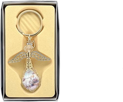 12 piezas de cristal de guadalupe de ángel de la guarda de bautismo con ángel dorado llavero Recuerdos de bautizo primera comunión boda ducha fiesta