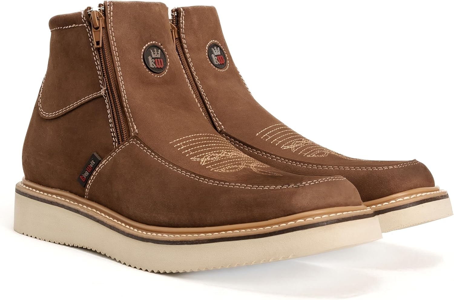 King Welt Country Flex Genuine Leather Dual Zipper Work Short Boot Soft Toe Pin Stripe Wedge Sole