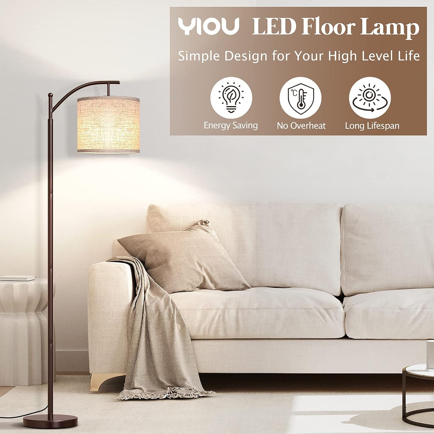 YIOU Floor Lamp, 3 Color Temperature LED Floor Lamps for Living Room Bedroom Office with Lamp Shade and 9W Bulb Included Standing Lamp, Modern Floor Lamp (Brown) : Everything Else