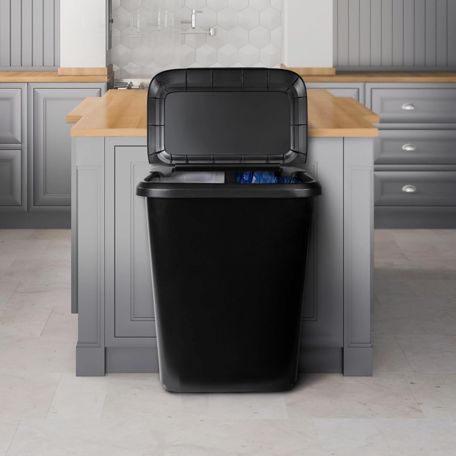 20.4 Gallon Black Kitchen Trash Can with Lift Top Lid - Dual Compartment Recycling Garbage Bin for Busy Kitchens & Large Gatherings - Space-Saving Two-Section Waste Basket for Home, Office, Party