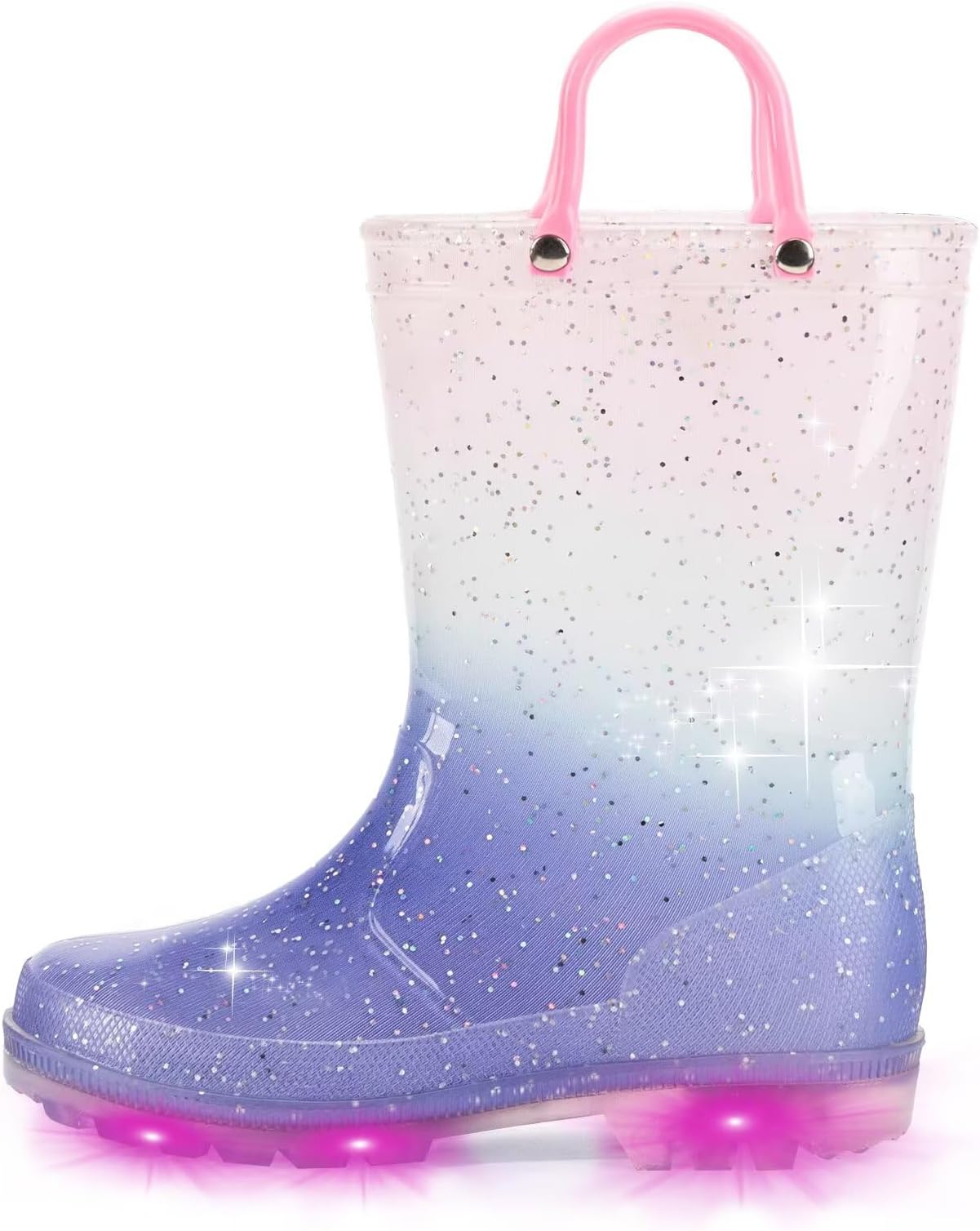 EUXTERPA Toddler Kids Waterproof Light Up Rain Boots Patterns and Glitter Boots with Handles for Boys Girls