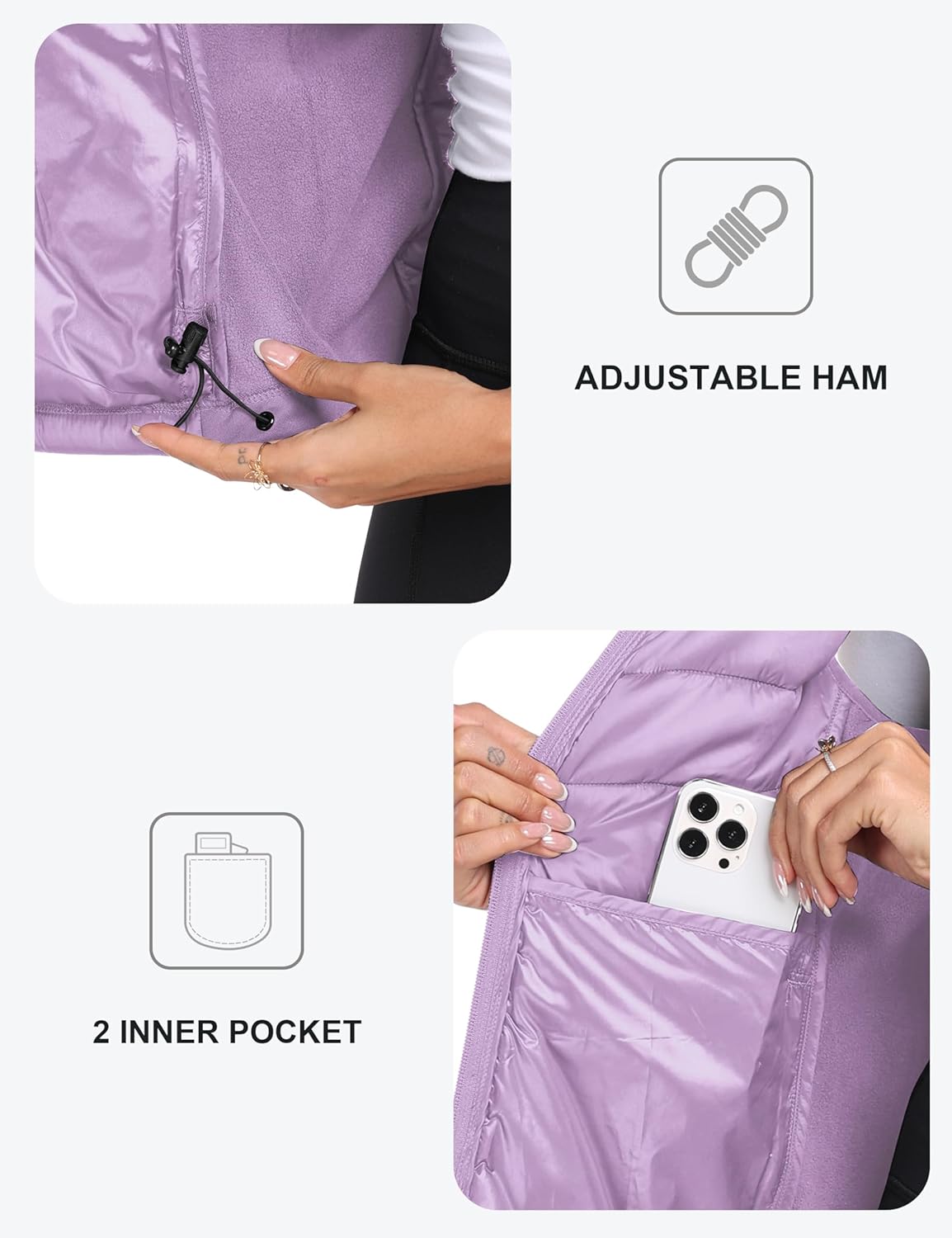 MoFiz Womens Puffer Softshell Vest Hooded Lightweight Insulated Hybrid Down Jacket Full Zip Running Vest - Image 5