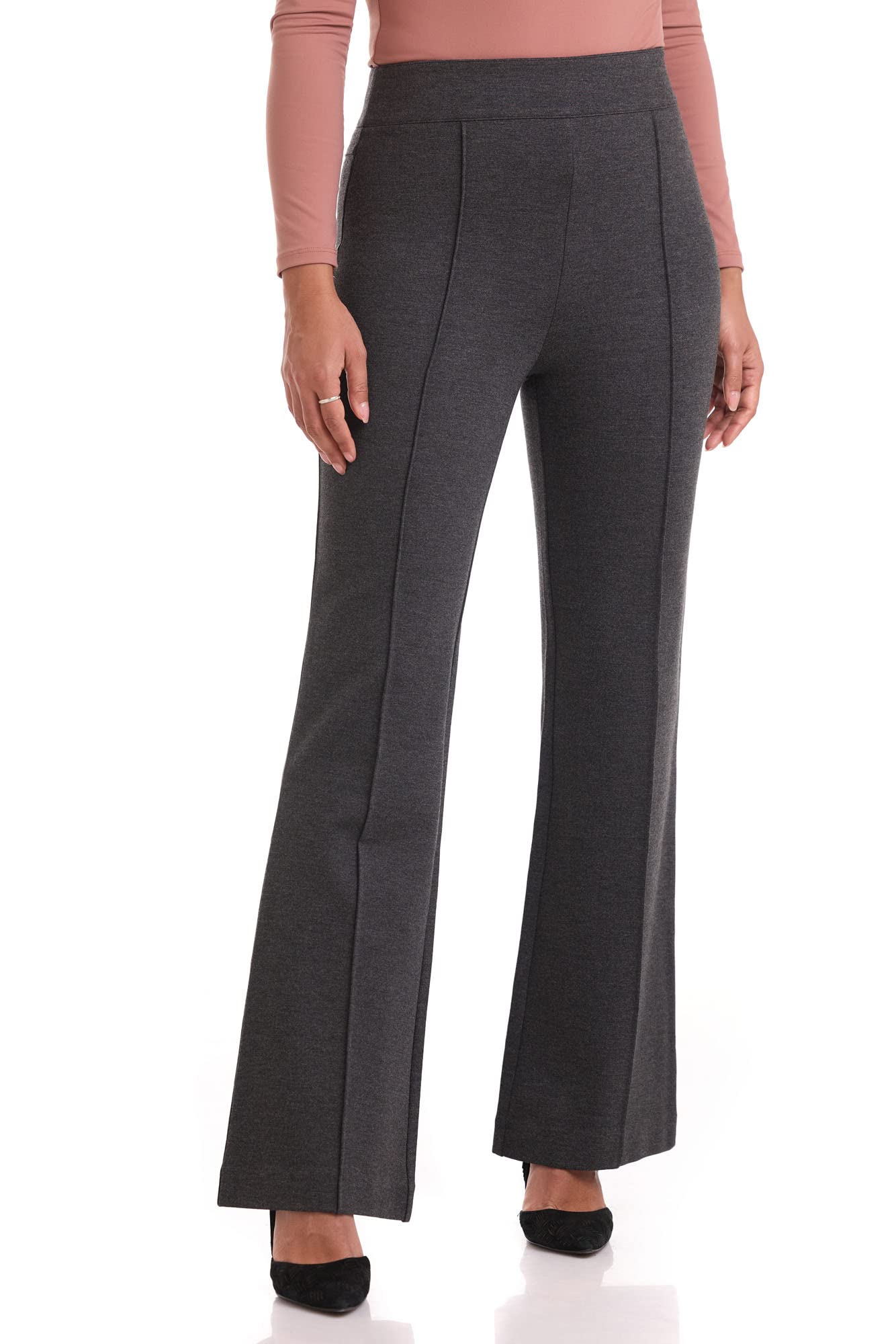 Rekucci Women's Secret Figure High Waist Knit Pull-On Flared Pant — Dk Charcoal by Amazon