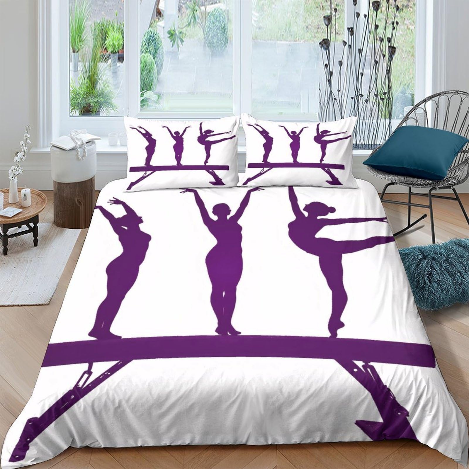 Ctjqhvkz Style-5 3D Printed Purple Gymnast Silhouette Fitted Sheet Microfiber Soft Anti-Slip Artistic Bed Cover For Bedroom Dorm Decor Single（135X200cm）