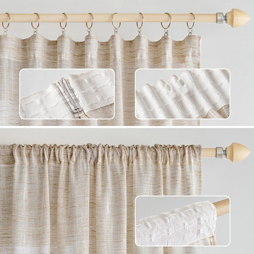 MIULEE Cortinas Salon Lino Visillo Dormitorio Translucidas Transparente Puro para Ventana Sala Cruzada Visillo Cortina 2 Piezas 140x245 cm Naturaleza