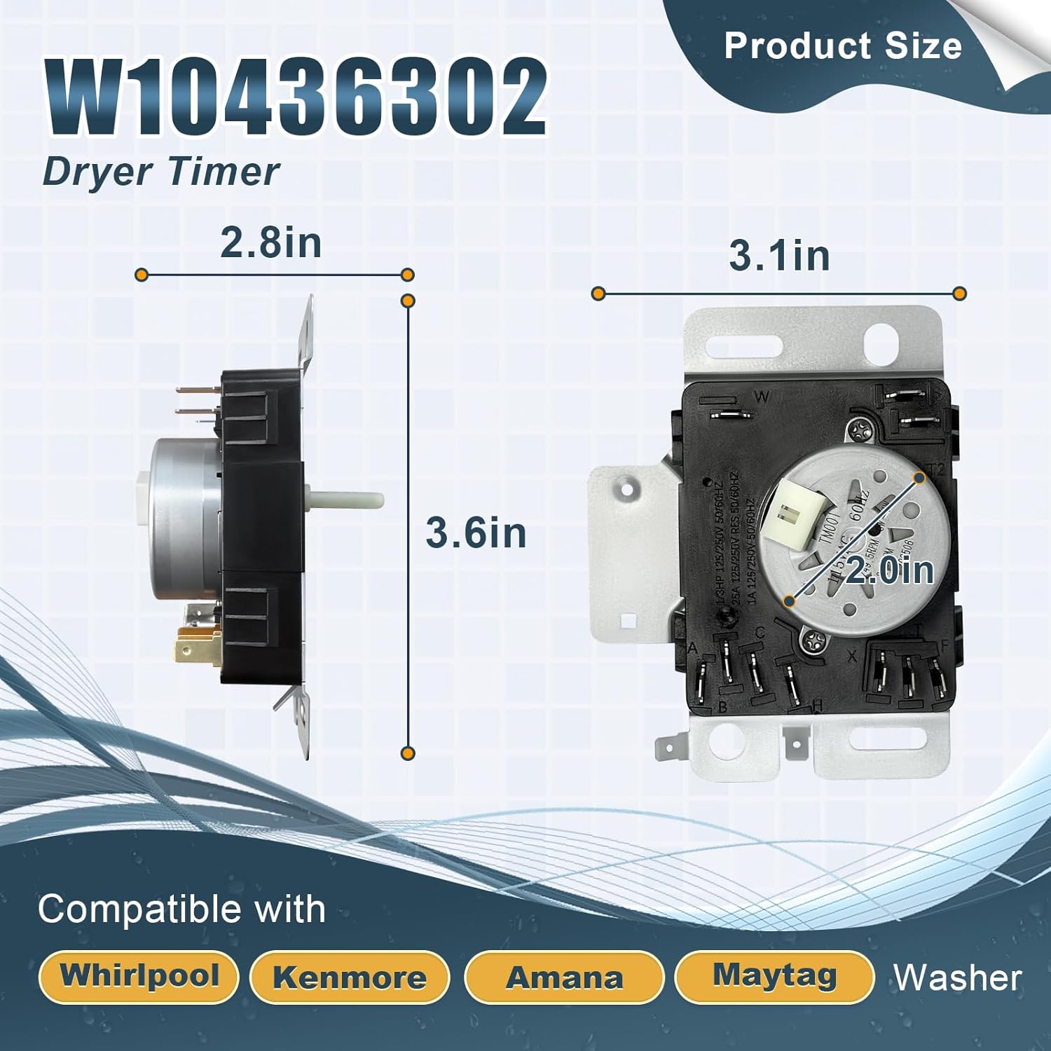 WPW10436302 W10436302 Dryer Timer Compatible with Whirlpool Maytag Kenmore Amana Inglis Dryer, Replacement Part 4446791 AP6021392 PS11754716 EAP11754716 PD00025548
