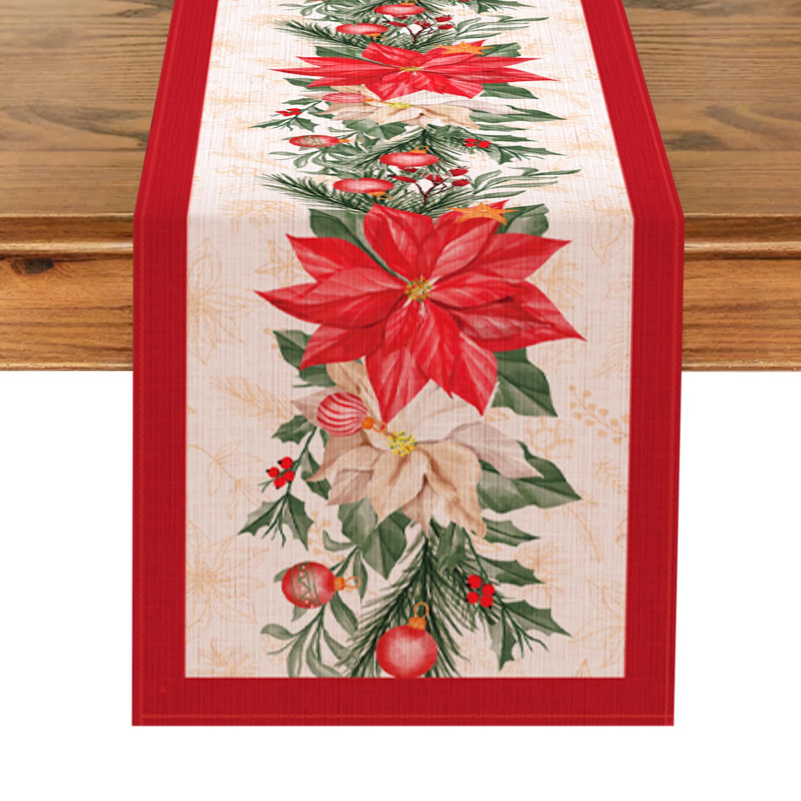 Christmas Table Runner 230x33cm, Red Modern Christmas Decorations With Flower