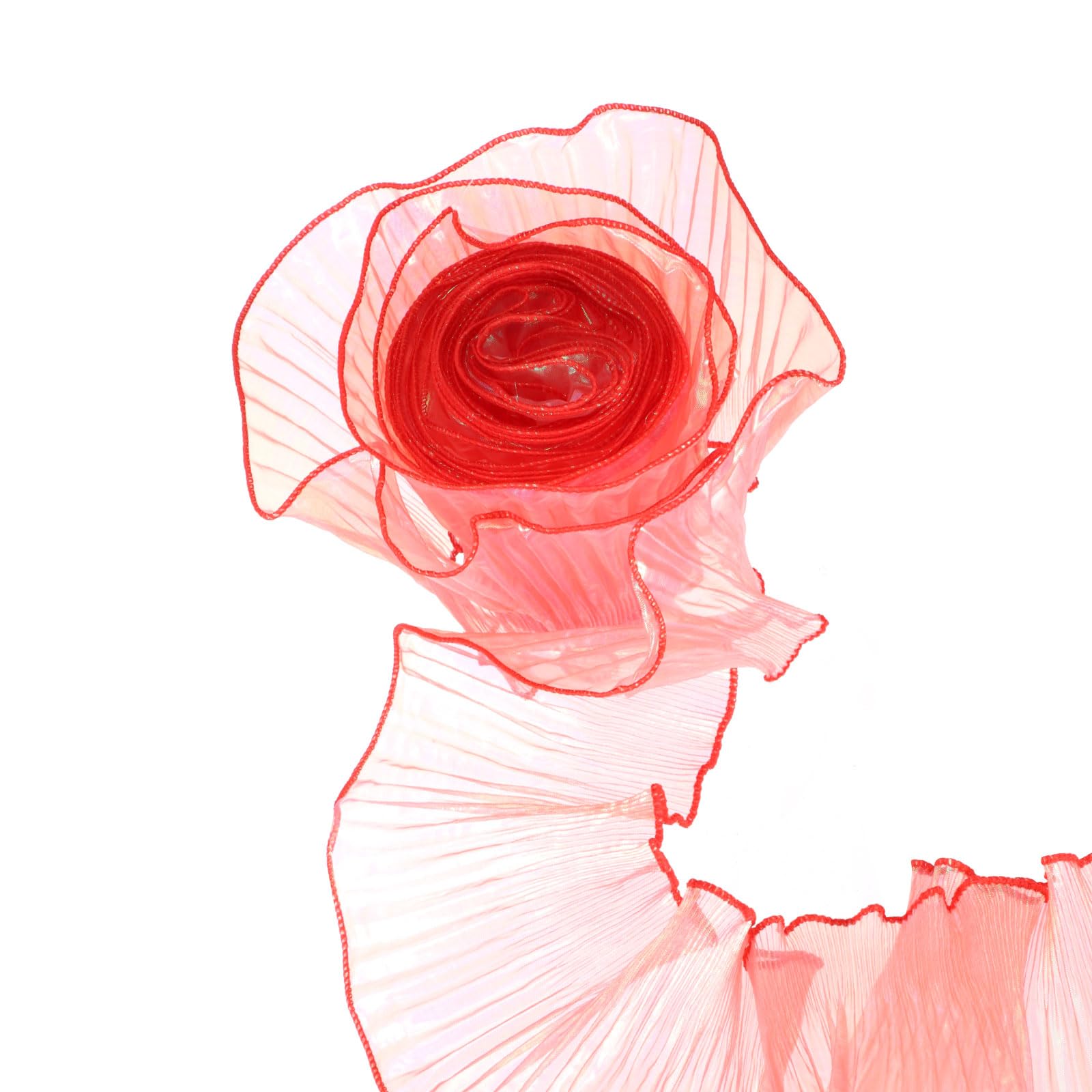 Dentelle plissée irisée en organza rouge grand format 14cm pour finitions couture haut de gamme