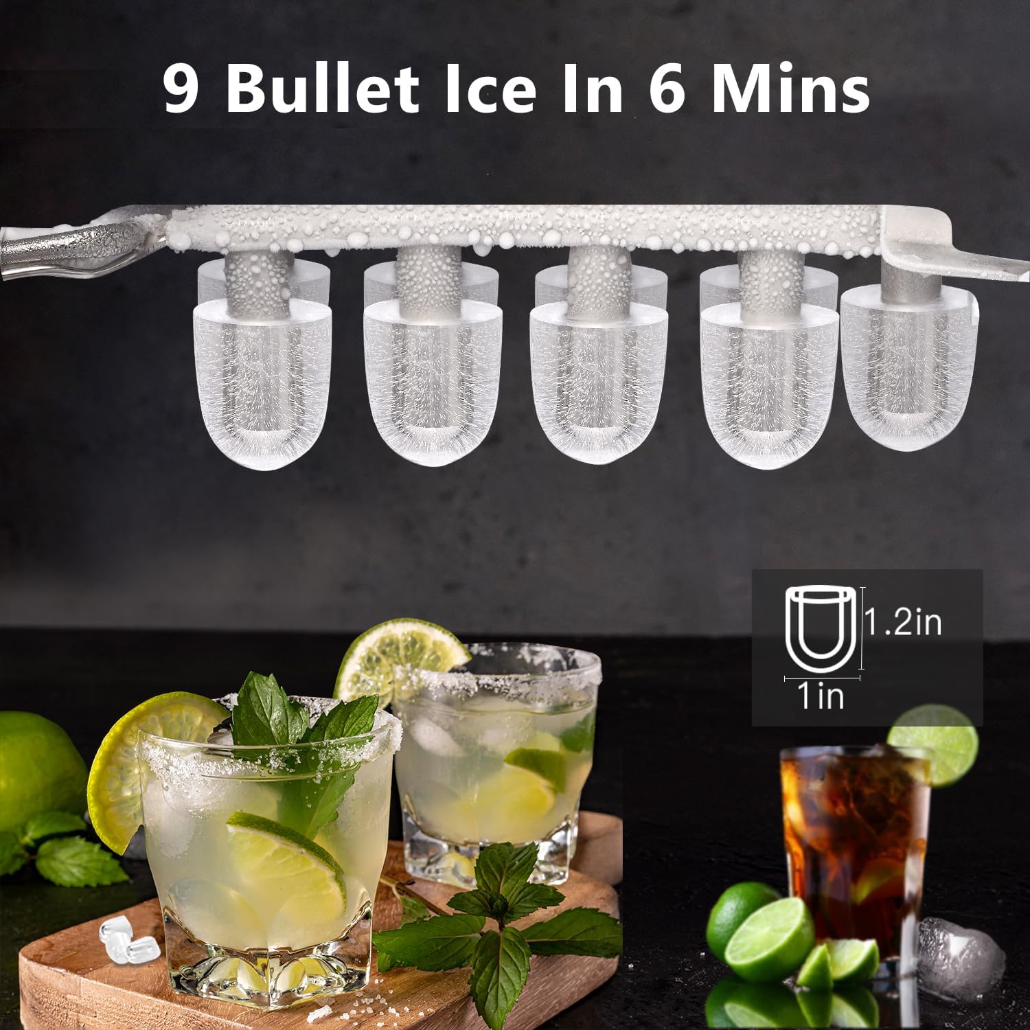 Antarctic Star Countertop Ice Maker Portable Ice Machine With Handle,Self-Cleaning Ice Makers, 26lbs/24h, 9 Ice Cubes Ready In 6 Mins For Home Kitchen Bar Party (Black) on Fridge.com - View 2