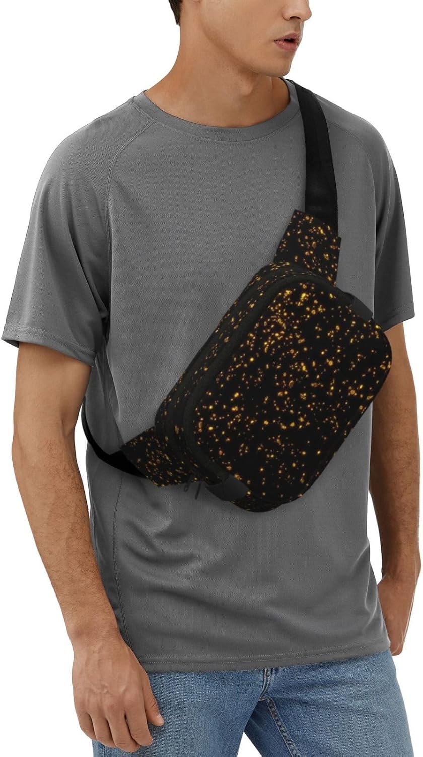 Black And Gold Wallpaper Fanny Pack Belt Bag For Women And Men, Fashionable Waist Pack For Traveling, Hiking