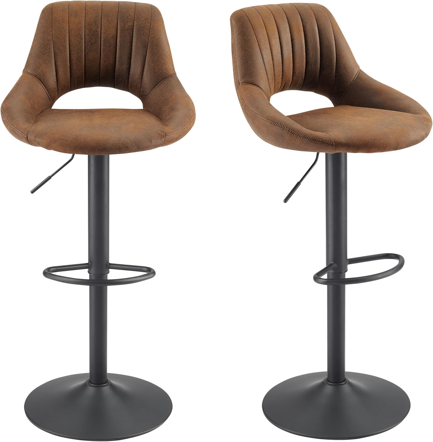 Zouron Modern Retro Bar Stools Set of 2, PU Leather Brown Bar Chairs