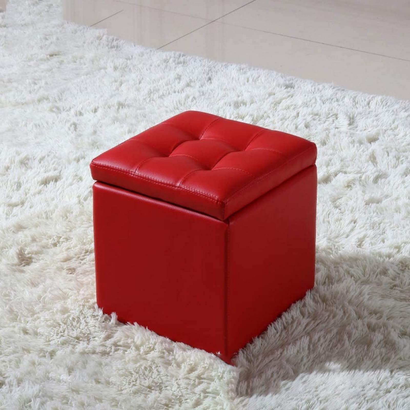 Boîte à Jouets et Pouf Pliable Rouge - Repose-Pieds en Simili Cuir et Tabouret de Décoration