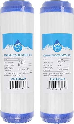 Paquete de 2 piezas de repuesto para filtro de carbón activado granular OmniFIlter U25, cartucho universal de 10 pulgadas compatible con unidad de