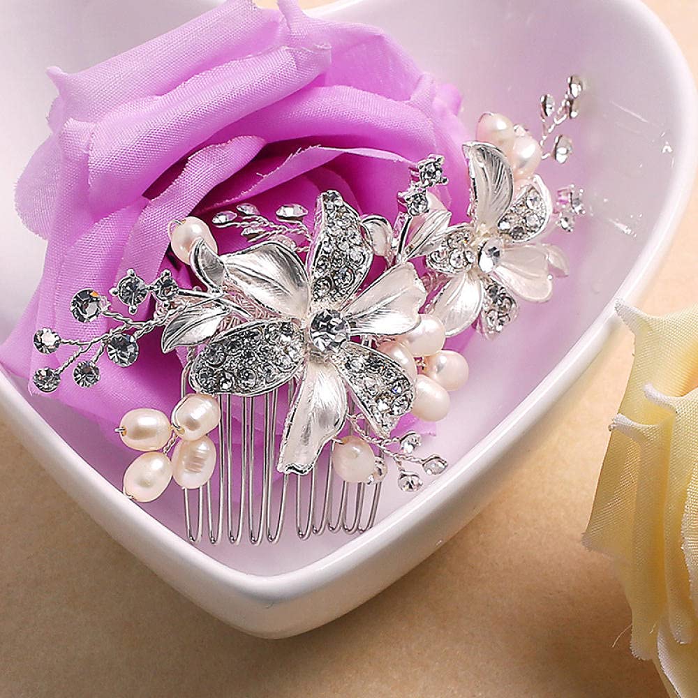 Braut-Blumen-Haarkamm, Braut-Vintage-Blumen-Haarkamm-Kopfschmuck, Legierungsperlen-Strass-Haarkamm-Schmuckzubehör, Abschlussball-Seitenkämme für Frauen und Mädchen