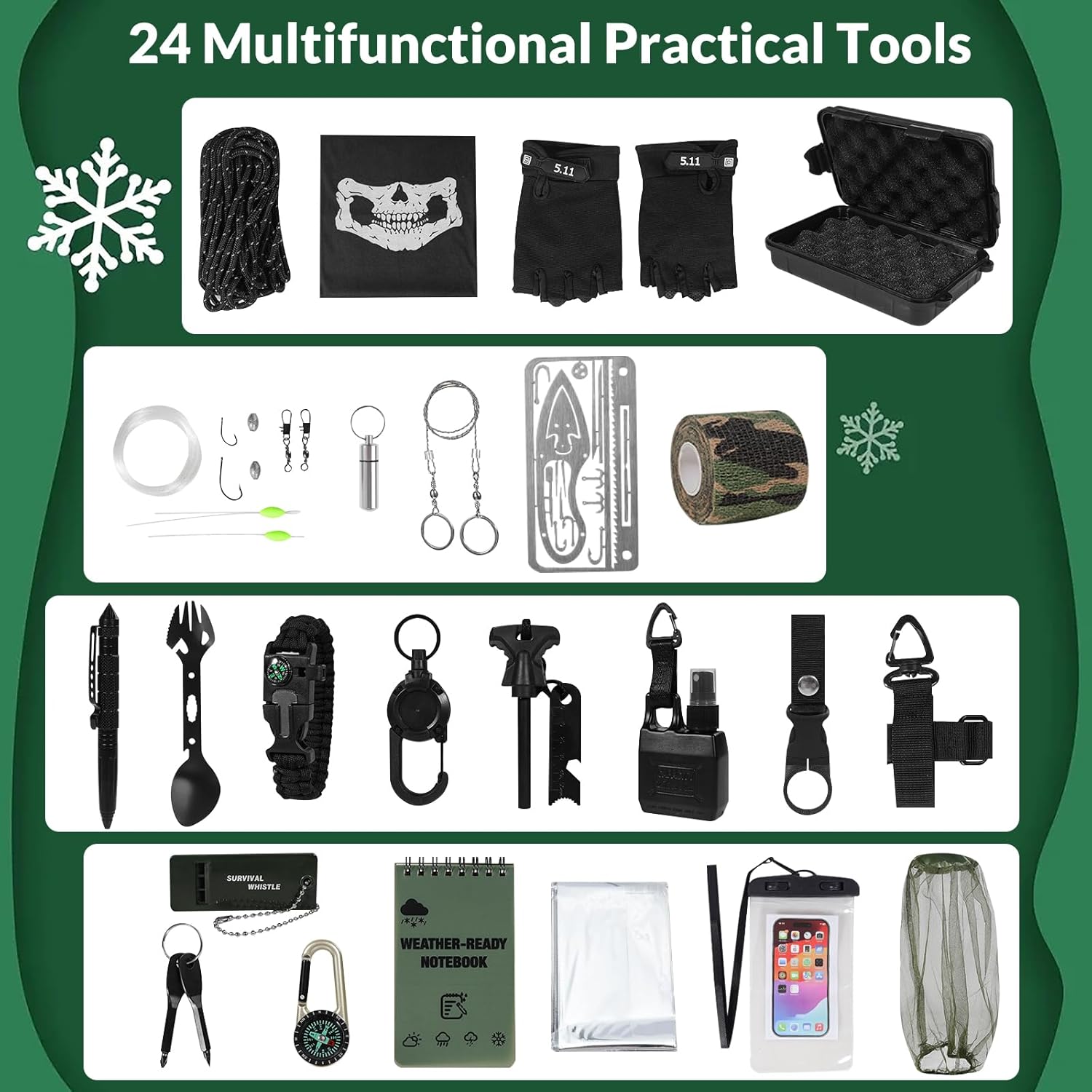 Survival Kit Advent Calendar 2025 - 24 Day Christmas Countdown Calendar with Survival Tools & Emergency Gear, Gifts for Men, Dad, Teen Boys, Outdoor Enthusiasts, Camping, Hiking, Fishing, Hunting Adventure