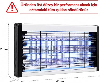 Coverzone 10W LED Çift Tüplü Elektrikli Sinek ve Sivrisinek Öldürücü Cihaz 45x23x5 cm Zincir Askılı Böcek Öldürücü Tuzak Düşük Enerji Tüketimli
