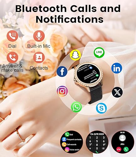 Miniatura 10 de Relojes inteligentes para mujer, reloj de seguimiento de fitness HD de 1.32 pulgadas con respuestahacer llamadas, control de voz AI, monitor de