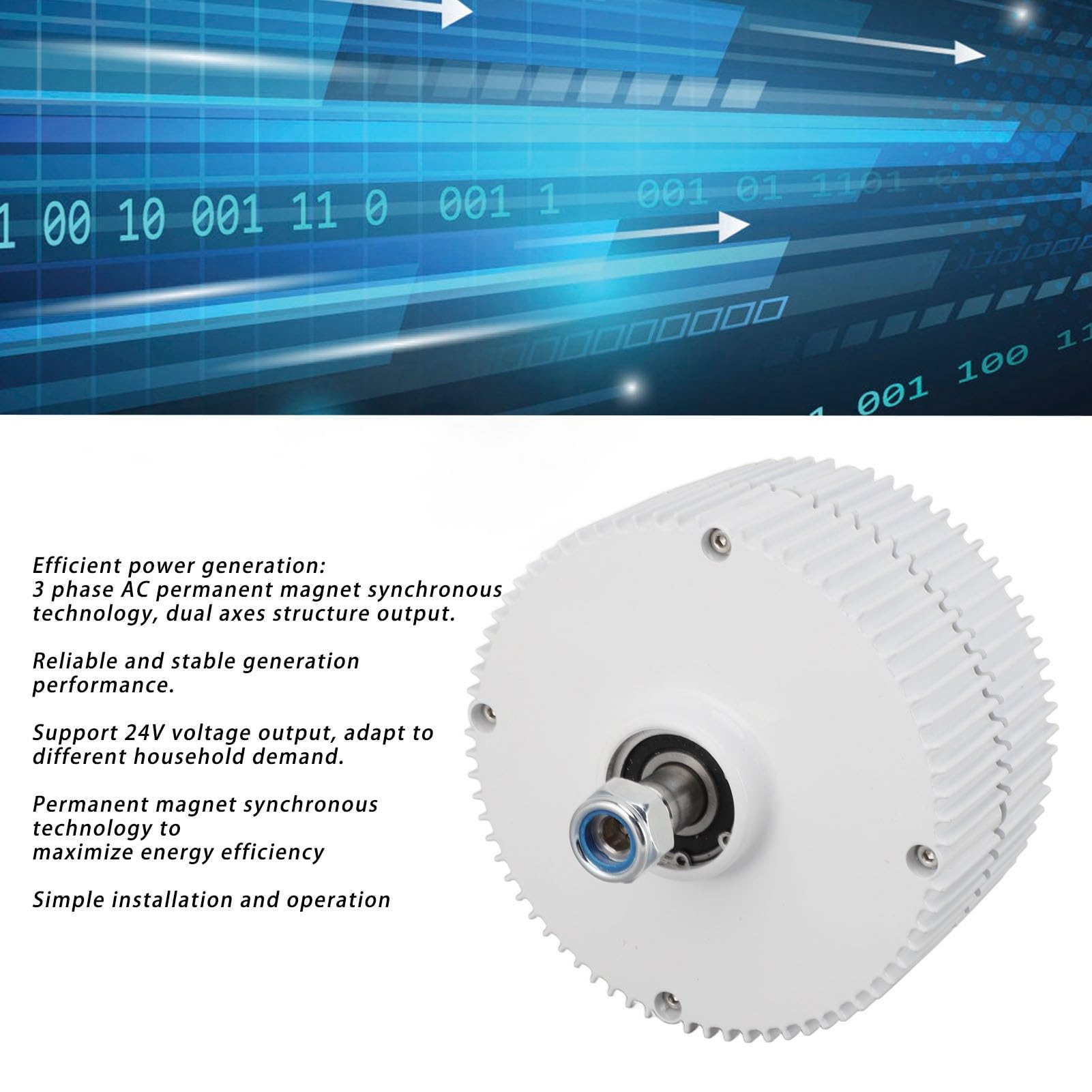 Alternatore a Magneti Permanenti CA Trifase, Generatore Sincrono in Lega di Alluminio 24 V 300 W, Design a Doppio Asse, Lubrificazione a Grasso, per Turbine Eoliche Verticali o Orizzontali
