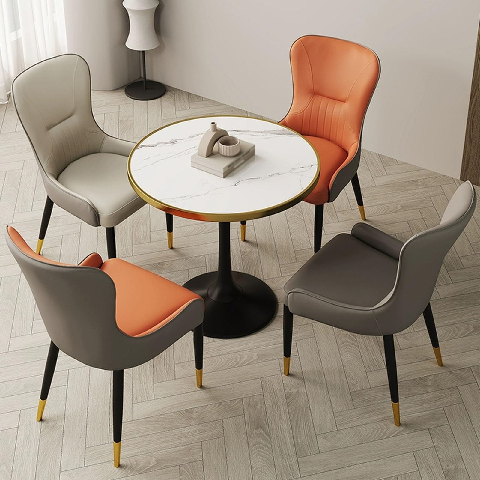 WOTZOV Modern Office Reception Room Club Table Set With Dining Table And Chair Round Coffee Table Set For Business Conference Room With 4 Chairs Lounge And Living Room Furniture,One Color 70cm/27.5in